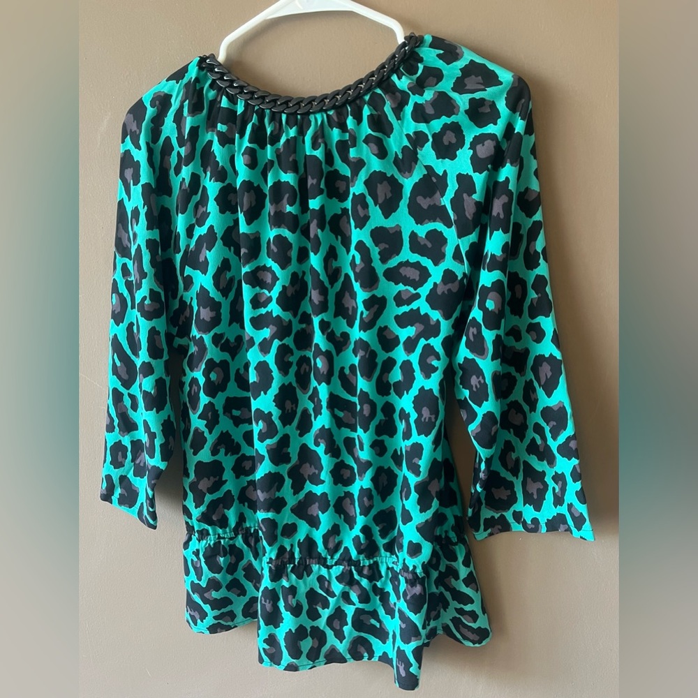 Turquoise and Black Leopard Print Blouse - Picture 7 of 14
